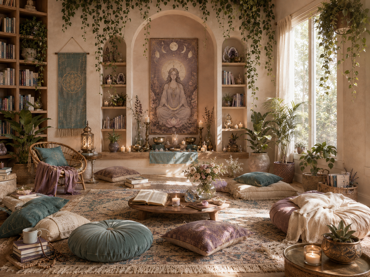 Bohemian reading nook with sacred altar