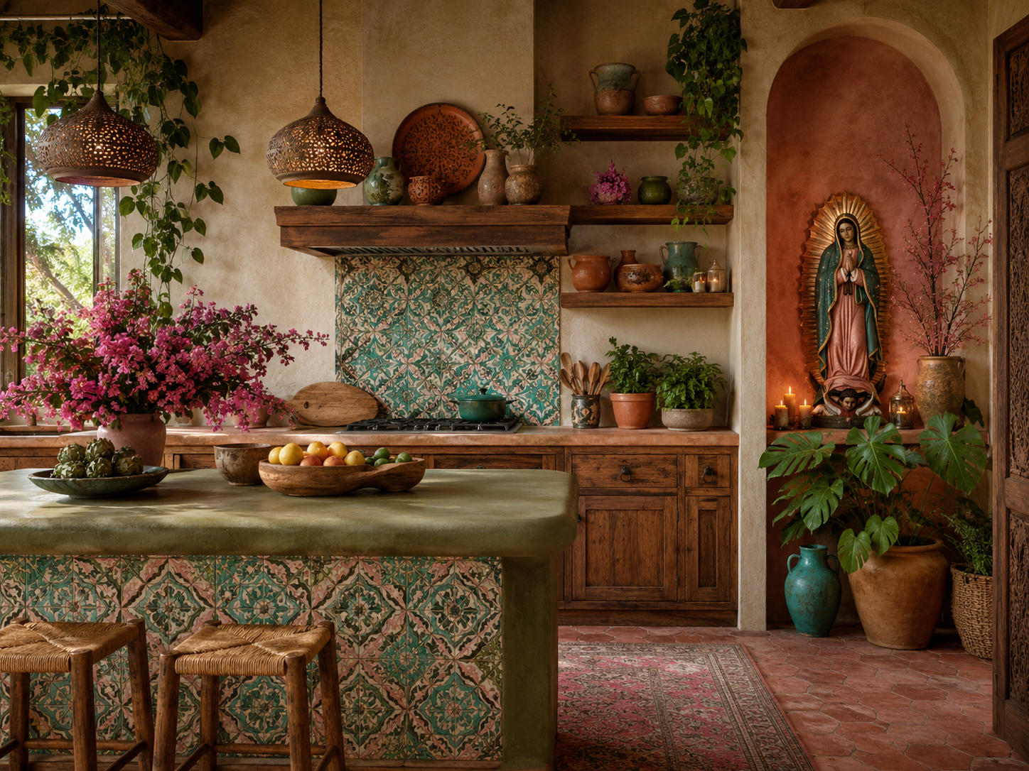 Mexican hacienda kitchen with talavera tile