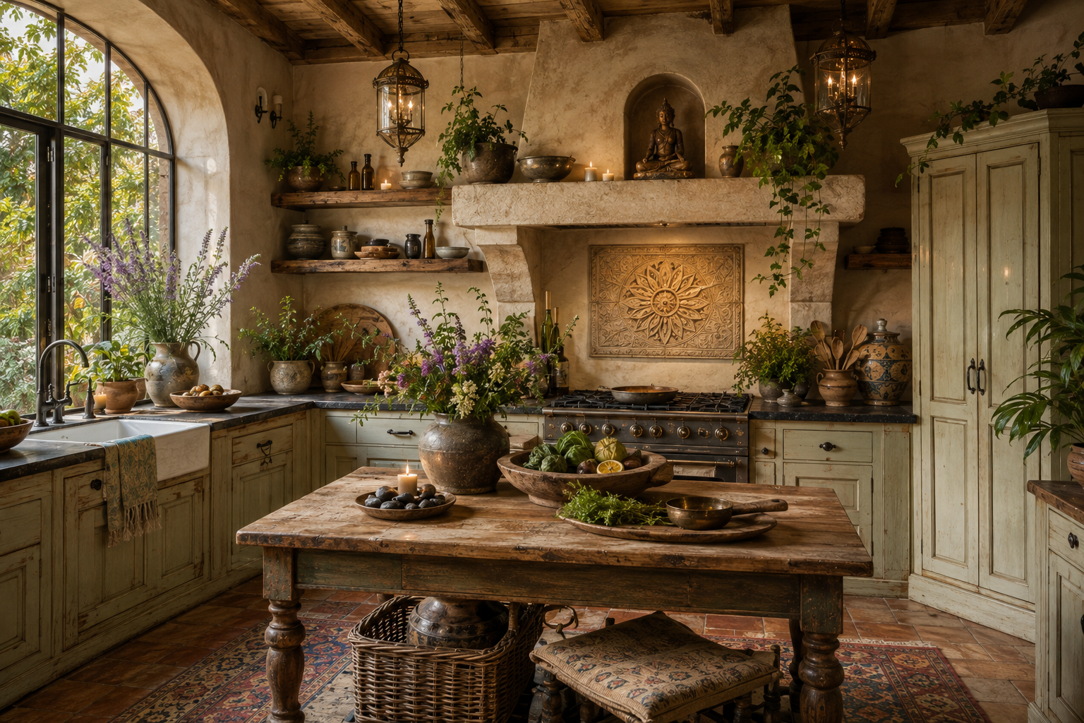 Rustic French country kitchen with lavender